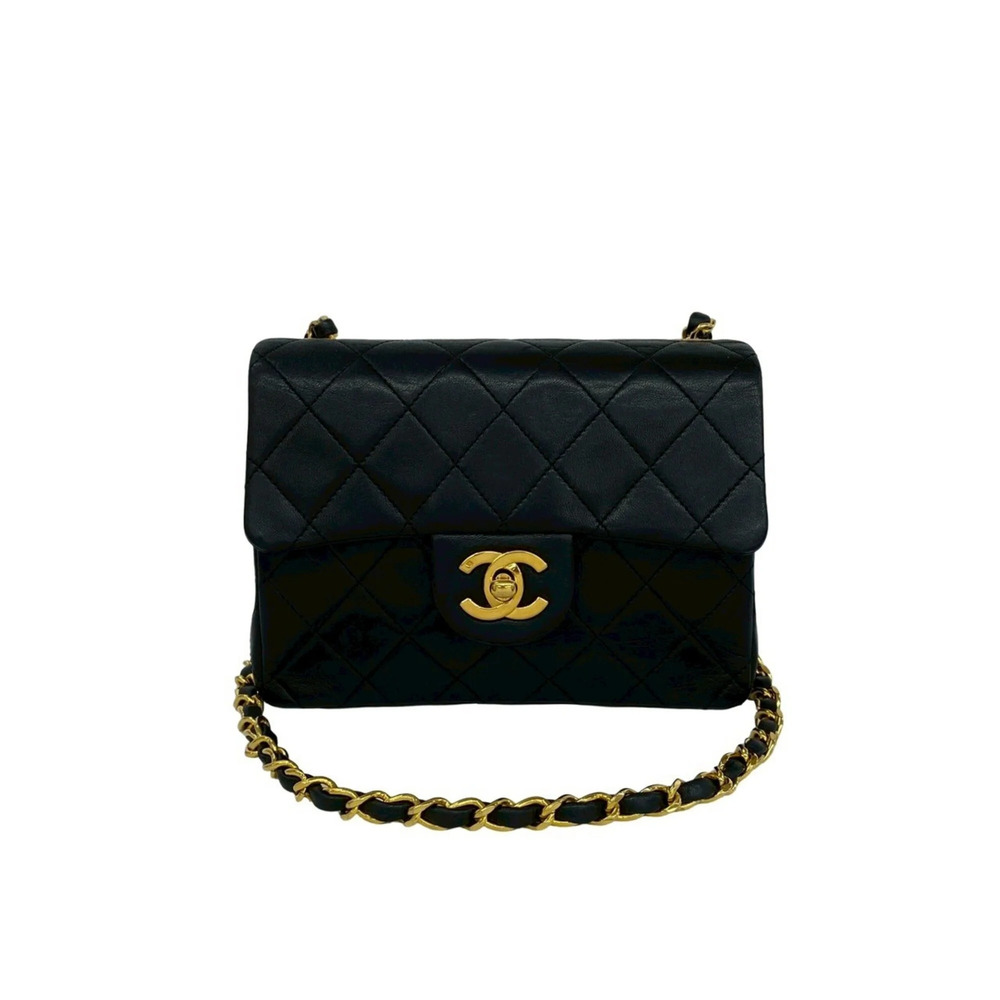 CHANEL Matelassé Coco Mark Hardware Lambskin Mini Shoulder Bag Black 713-8